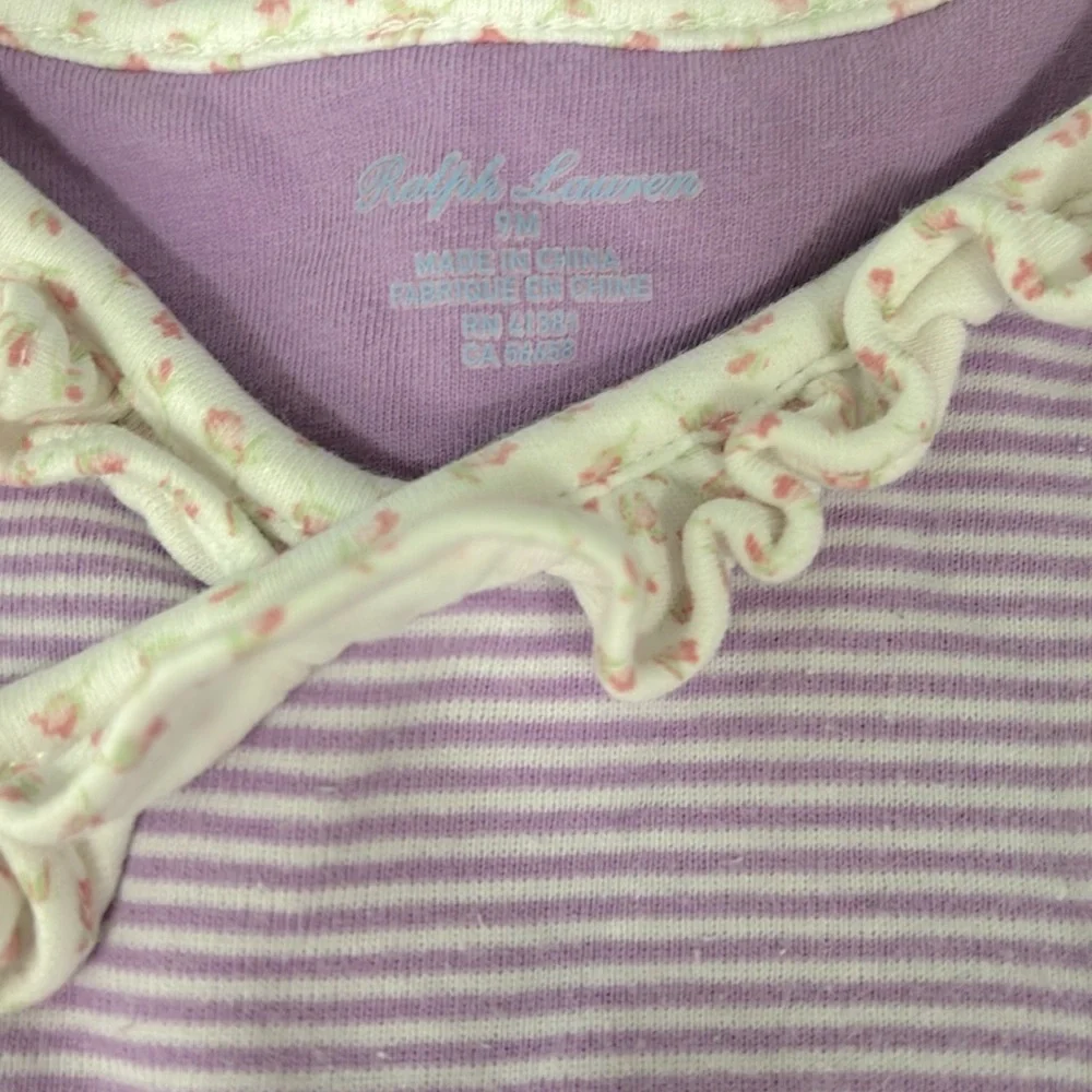 Ralph Lauren Baby Girls Purple Stripe Wrap Front Coverall (9M)